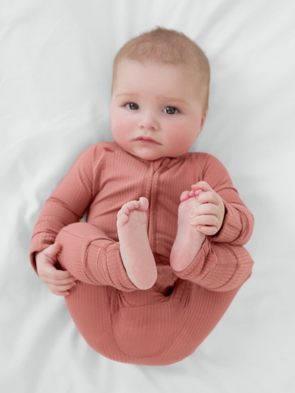 Little Sleepies Clay Ribbed Zip Footie - Warm Terracotta